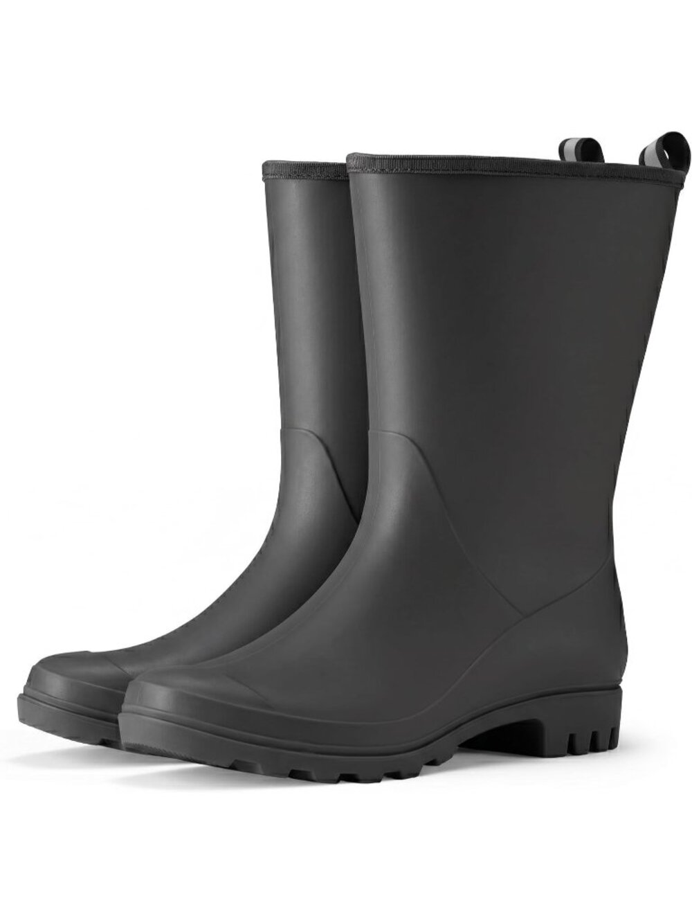 Women's Black Seamless Matte Surface Waterproof PVC Wide Calf Rain Rubber Boots